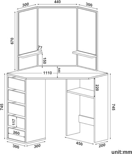 Corner Dressing Table Black Makeup Desk