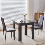 Modern Black Dining Table and Pu Leather Chairs Set