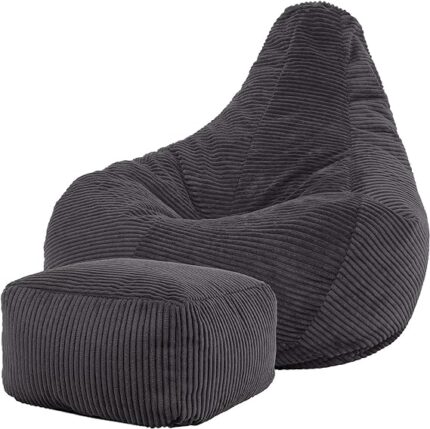 Dalton Cord Recliner Bean Bag Chair and Footstool