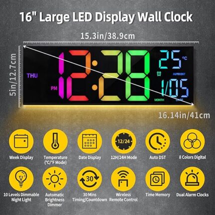 8 Colors Digital Wall Clock